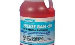 Camco Freeze Ban -50 Antifreeze An all purpose Propylene Glycol anti-freeze well suited for all winterizing needs. Use in boats, RV's, homes, cottages and toilets. Helps lubricate pumps and seals. Tasteless and odorless. Protects from bursting to -50