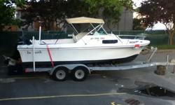 22 ft. cuddy cabin with trailer and hitch. 1998 200 HP Evinrude totally rebuilt this past winter with no hours on it. Excellent condition. Double axis trailer in very good condition with all new parts. The boat comes with porta john. 2009 Hummingbird