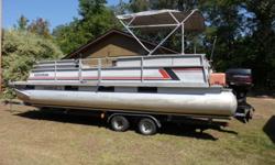 1990 24' Crest III Pontoon. 1996 130HP Johnson outboard with tilt and trim, 2005 dual axle trailer with surge brakes and step ladder. Pontoon is equipped with a 2006 foot controlled Minn-Kota trolling motor, two fish finders, 2 batteries, rod holders, 2