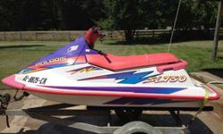 I'm selling a Polaris SL 750 personal watercraft with galvanized trailer. Has been kept under a covered carport for the past 10 years. Has not been cranked since then. Everything appears to be in decent condition. Sale is as is and pick-up only. I'm