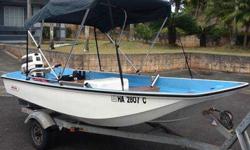 1972 Boston Whaler 13ft. 1988 Johnson 25 hp Dilly trailer Boat has been fully restored. Painted with AWLGRIP inside and out. New dark green bimini top. New stainless steel rails and two trolling pole holders. White cooler included. New mahogany benches