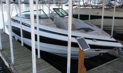 2013 Crownline 285LIKE NEW!!! Powered by a 300HP Merc 350 Mag Bravo III with only 15 hours this boat is lake ready! Features include: Bow and cockpit snap-on cover, Bimini top, Soft trac swim platform, Windlass, Electric head, Bow filler cushions, Cockpit