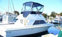 Just 135 hours on this lightly used and well maintained fisher and family boat!
Enormous flybridge for a boat this size, plus a large cockpit with transom door and surprisingly open cabin that sleeps 4 adults and a couple of kids in comfort.
Deep-V hull