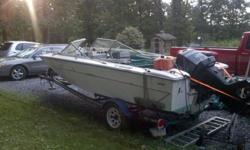 BOAT NEEDS RESTORATION....TRAILER NEEDS WORK AND I HAVE NO TITLE....125 HP US MARINE FORCE MOTOR RUNS, BUT ALSO NEEDS WORK