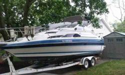 1988 24' Bayliner Boat &Trailer with rebuilt professionally installed by Fonse Enterprises 350 Chevrolet, OMC Outdrive, full head galley, queen size bed under helm, bathroom, swim platform, hummingbird GPS, flat screen tv, depth/fish finder, electric