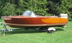 1958 15' Berglund runabout with 1958 Johnson Super Sea Horse 35 hp and Holsclaw trailer, all original equipment. One owner. Rig has been garaged since 1958 except for occasional use, garaged for past 26 years since last used. Deck has original finish,