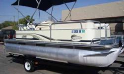 2002 Lowe Trinidad 180 Pontoon Boat
Powered by a 25 Horsepower Evinrude 4 Stroke this boat runs excellent!!!
Has power tilt and trim, bimini top, and full cover.Carpet and upholstery are in great shape and all original!
Very nice boat for the money.