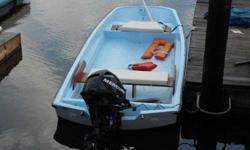 Classic thirteen feet Boston Whaler . The classic boston whaler exterior was sanded painted fresh bottom paint ...Boat , Full Boat cover , seat cushions ropes even life vests,Nice wooden console. . has soft cushions added to the wood , room for five