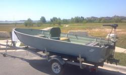1975 Starcraft, 14' boat. 55 lb thrust MotorGuide VariMAX trolling motor (cost over $350 alone). Highlander trailer. Battery. We take it out on Lake Pflugerville regularly and everythiing works great with no leaks, very stable. Have clear boat title.