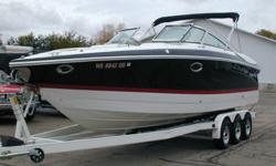 Two tone black with red boot stripe is very sharp. Boat has been on a covered lift. I have a copy of the original window sticker to show how well equipped this boat is. It has all the right options with the 420 hp 8.1 GXI dual prop set up, the extended