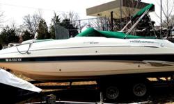22 foot, Monterey 220 Explorer Sport (e.g.deck boat) purchased new in 2001. 240 HP IO MerCruiser, gasoline with electronic fuel injectionTrailer?Make-MTI, Tandem Wheels & amp; Surge Brakes, also purchased new in 2001Color: White body with Green stripesHas