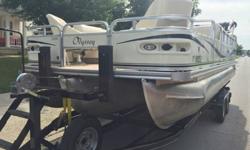 The boat also comes with a heavy duty Rolco tandem axle trailer, mooring cover, double bimini tops, sink, tilt wheel steering, extended swim platform, stainless steel ski tow bar, depth gauge, am/fm/cd player with four speakers, bow stereo remote, table,