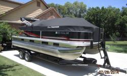 2013 SunTracker 22' Fishin' Barge: 90hp motor upgrade option - Approx 30hrs total useGet ready to catch a lot of fish, and even more envious stares!Two bow and two aft fishing chairs. Fore and aft livewells (with an aft bait bucket). Vertical rod holders