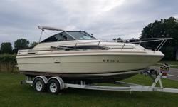 For sale. $4300. 84 25 foot Sea Ray Freshly repaired from storm damage. 260 merc cruiser motor, bathroom, sink, stove, CD player with Aux hookup, bed,extra prop, all wrap around in closure, cover and trailer. $4300. Motor winterized. Ready to run in the